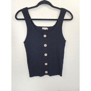 It's Our Time Tank Top Juniors Small Black Ribbed Button Front Knit Boho